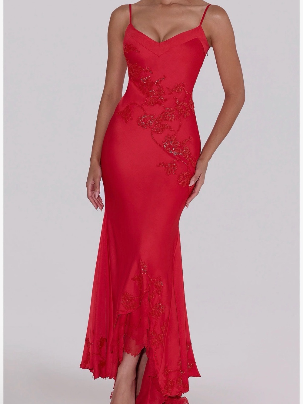 House of CB Anastelle Bead Embellished Satin Mermaid Gown